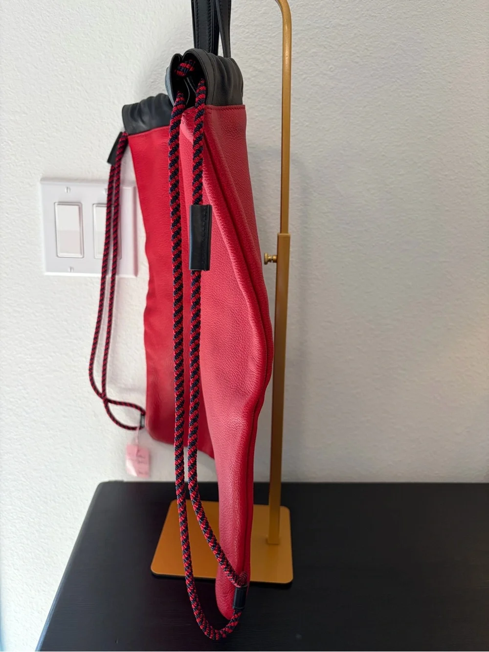 Gucci Red Leather Logo Drawstring Backpack